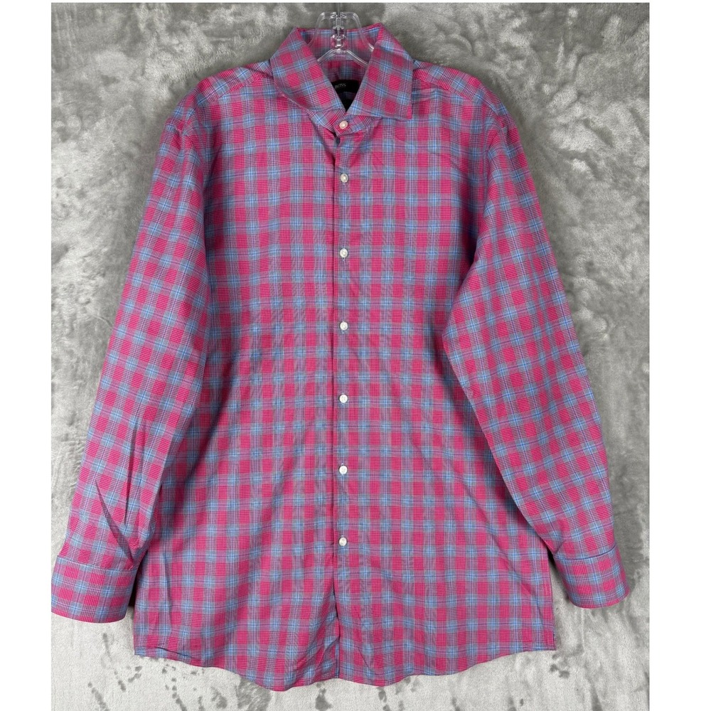 BOSS Hugo Boss Mens Sharp Fit Easy Iron Plaid‎ Button Down Shirt Size Large